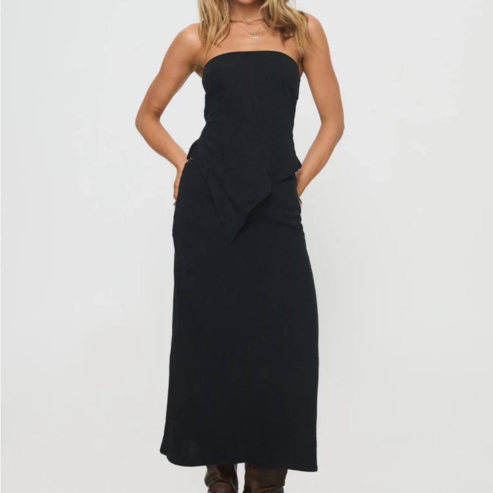 ERMIAS LINEN BLEND MIDI SKIRT BLACK